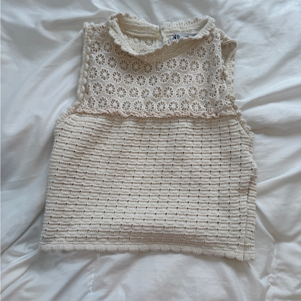 Zara Ivory Crochet Sleeveless Top